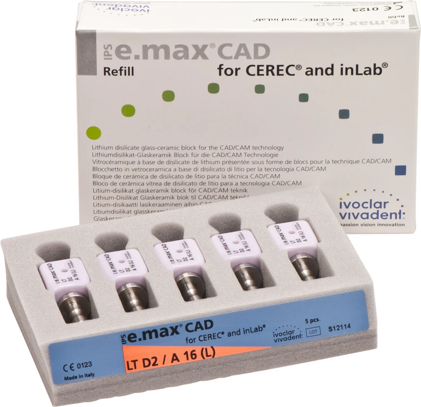 IPS e.max CAD Abutment Solutions for CEREC/inLab Packung 5 Stück A-D, Gr. A16L, D2 LT