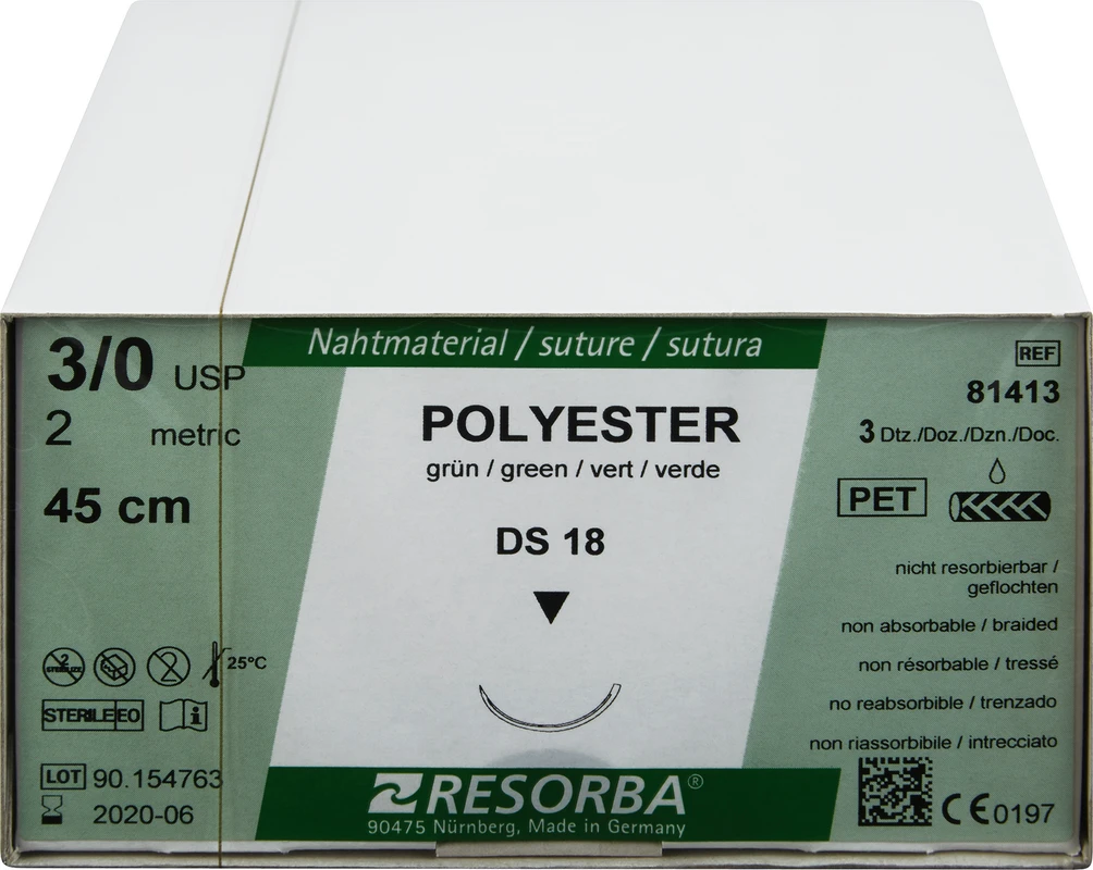 RESORBA® Polyester Packung 36 Stück, grün, 45 cm, DS 18, USP 3/0