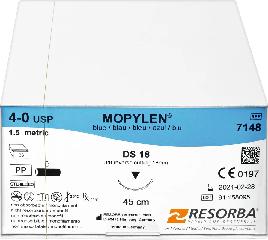 MOPYLEN® Packung 36 Stück, blau, 45 cm, DS 18, USP 4/0