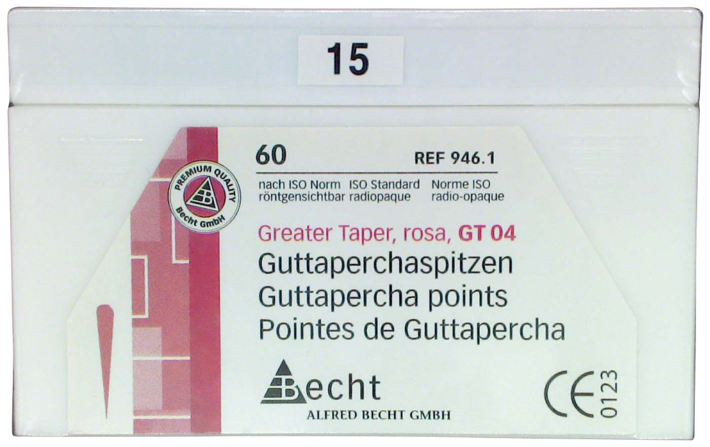 Guttaperchaspitzen rosa Greater Taper – Packung 60 Stück Taper.04, ISO 015