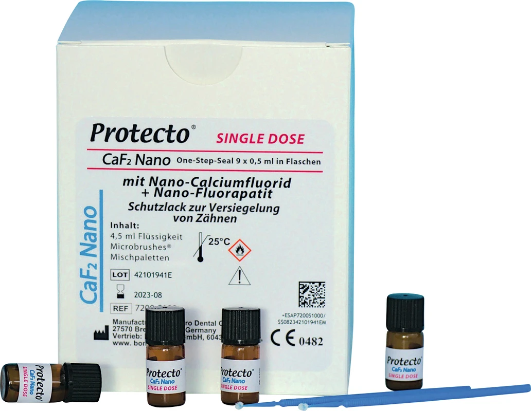 Protecto CaF2 Nano Packung 9 x 0,5 ml Flasche, Mischpaletten, Microbrushes