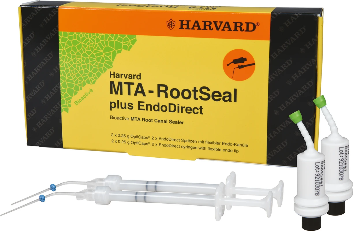 Harvard MTA-RootSeal plus EndoDirect Packung 2 x 0,25 g OptiCaps, 2 x EndoDirect Spritze mit flexibler Endo-Kanüle