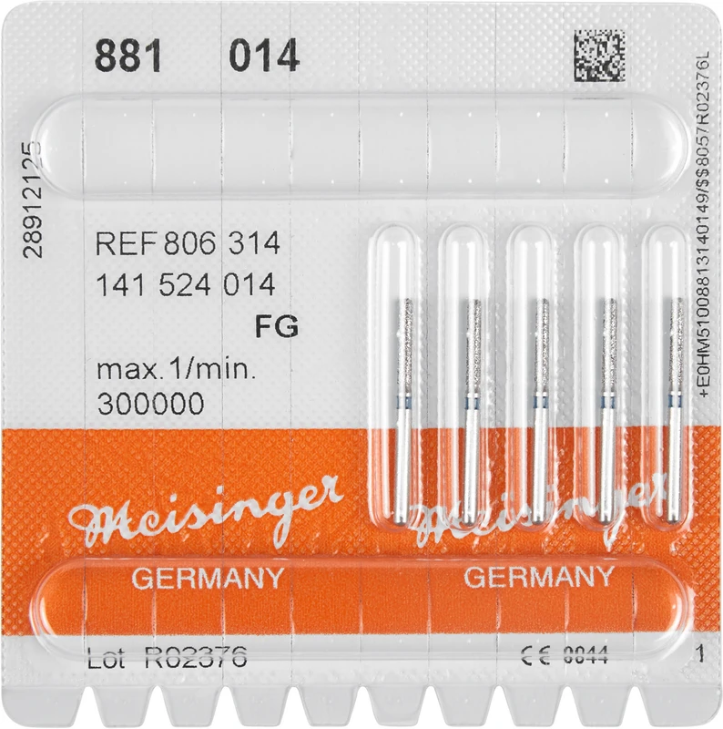 Diamanten 881 Packung 5 Stück blau mittel, FG, Figur 141 Zylinder rund, 8 mm, ISO 014