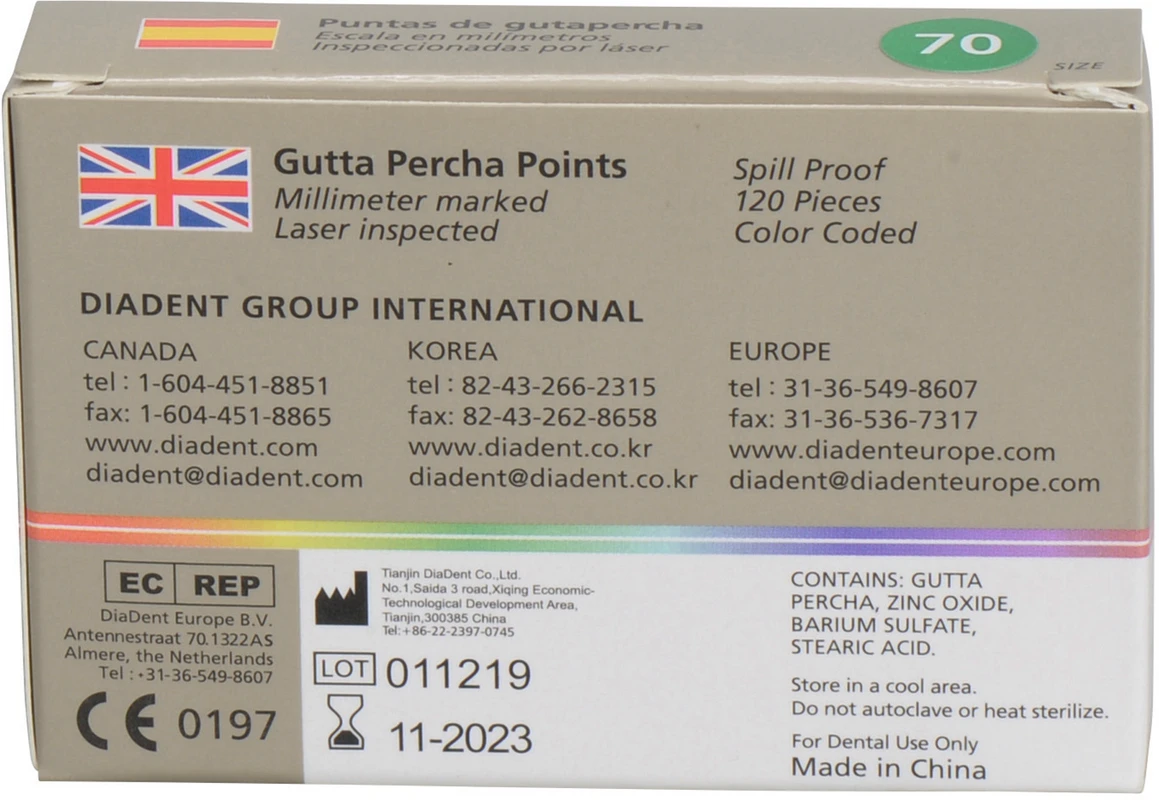 DiaDent® ML.029™ Gutta Percha Points Packung 120 Stück ISO 070