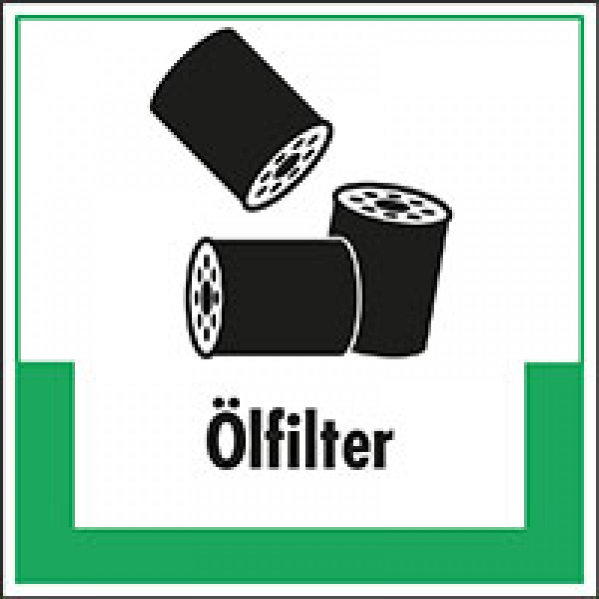 Abfallkennzeichen Ölfilter, mit Symbol und Text, Folie, selbstklebend, 200x200mm, 1 Stück