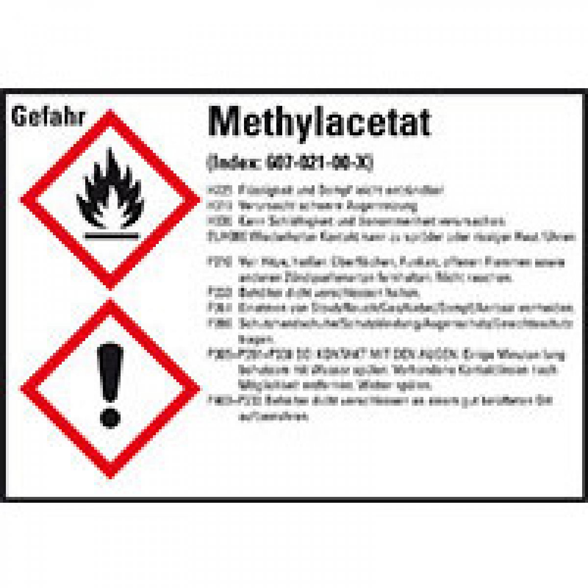 GHS-Etikett Methylacetat, GefStoffV/GHS/CLP, Folie, 105x74mm, 8/Bogen, 8 Stück