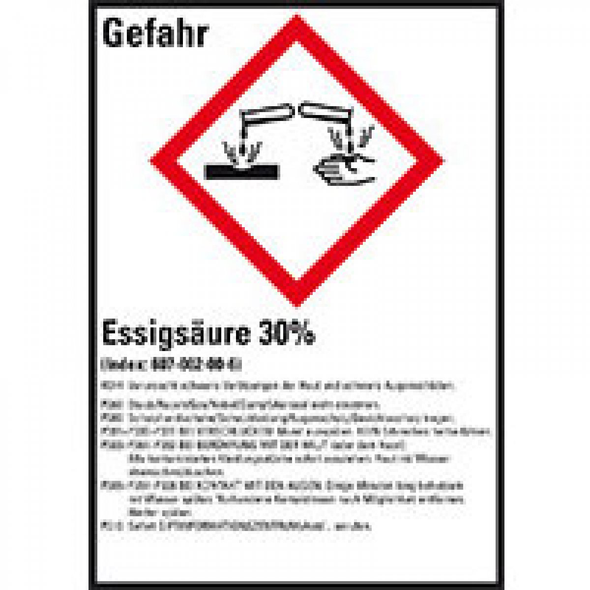 GHS-Etikett Essigsäure 30%, GefStoffV/GHS/CLP, Folie, 52x74mm, 10/Bogen, 10 Stück