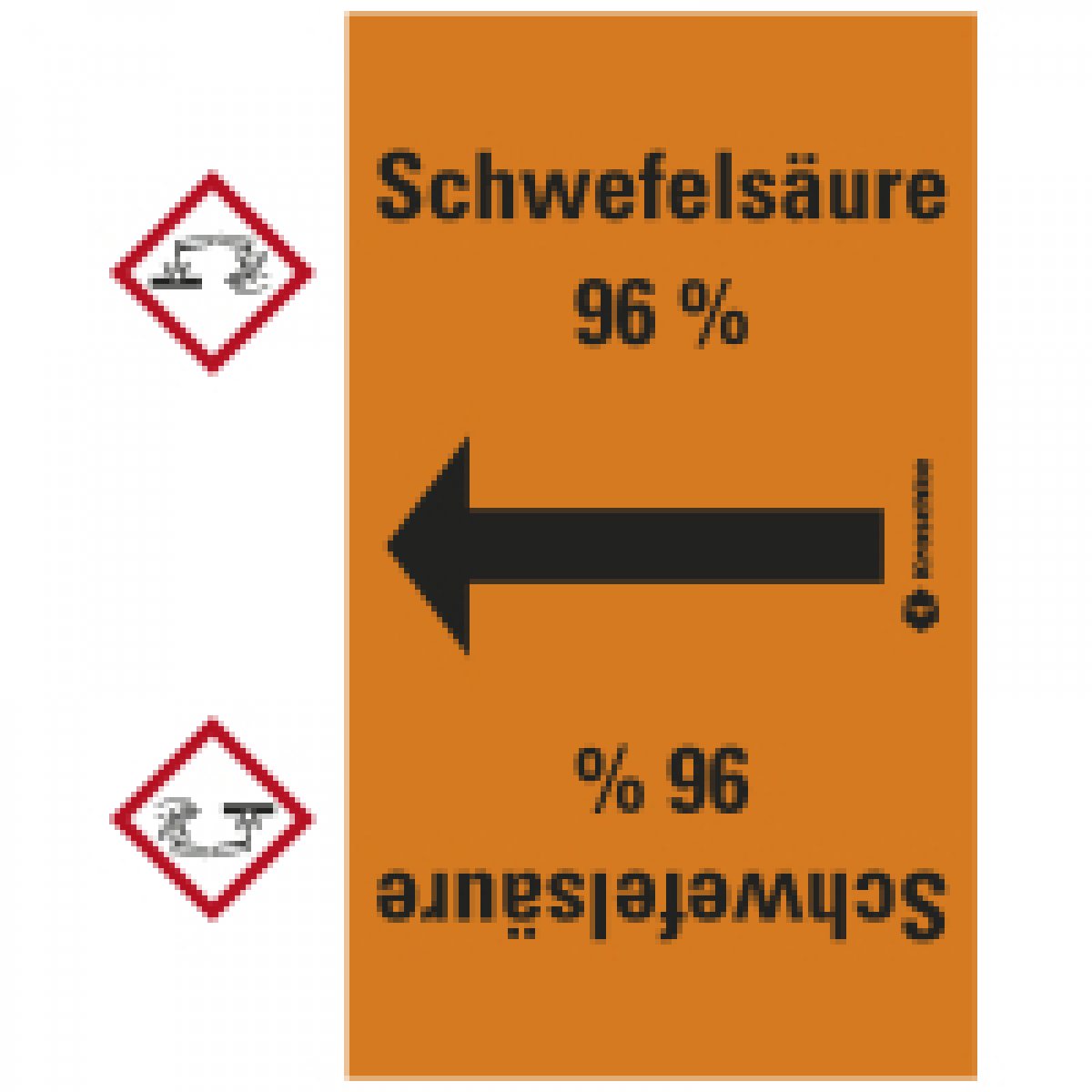 Rohrleitungsband Schwefelsäure 96 %,praxisb.,ab Ø 50mm,orange/schwarz,33m/Rolle, 33 m