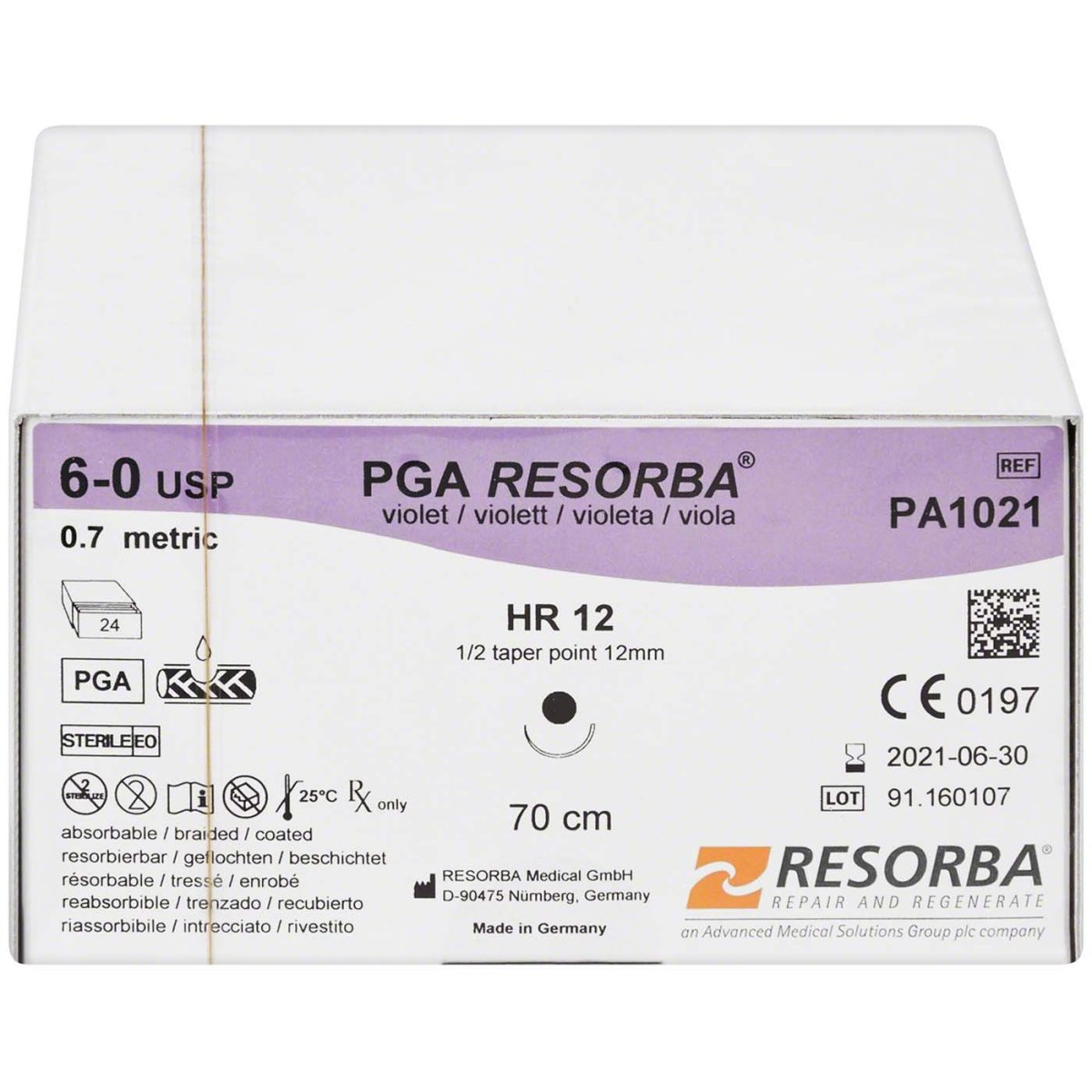 Resorba PGA, violett, 6/0, HR12, 2Dtz, Packung à 24 Stück