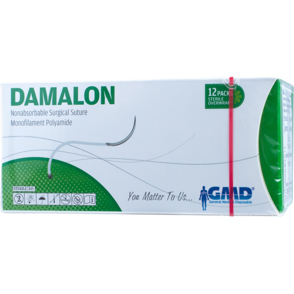 GMD Nahtmaterial Nadel-Faden Damalon Nylon HR 20 USP 4-0 schwarz, 12 Stück