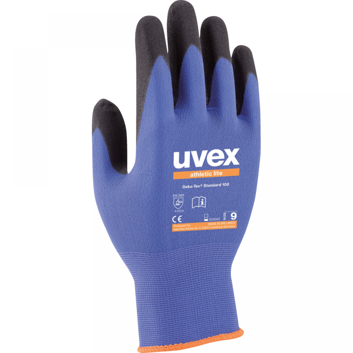 uvex Schutzhandschuh athletic lite, Kat.II, blau/anthrazit, 240mm, Größe 8, 1 Paar