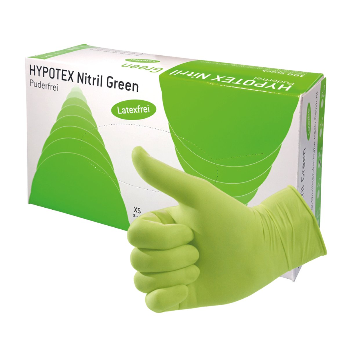 HYPOTEX Nitril Green, Nitrilhandschuh, puderfrei, unsteril, grün, Größe M, Packung 100 Stück