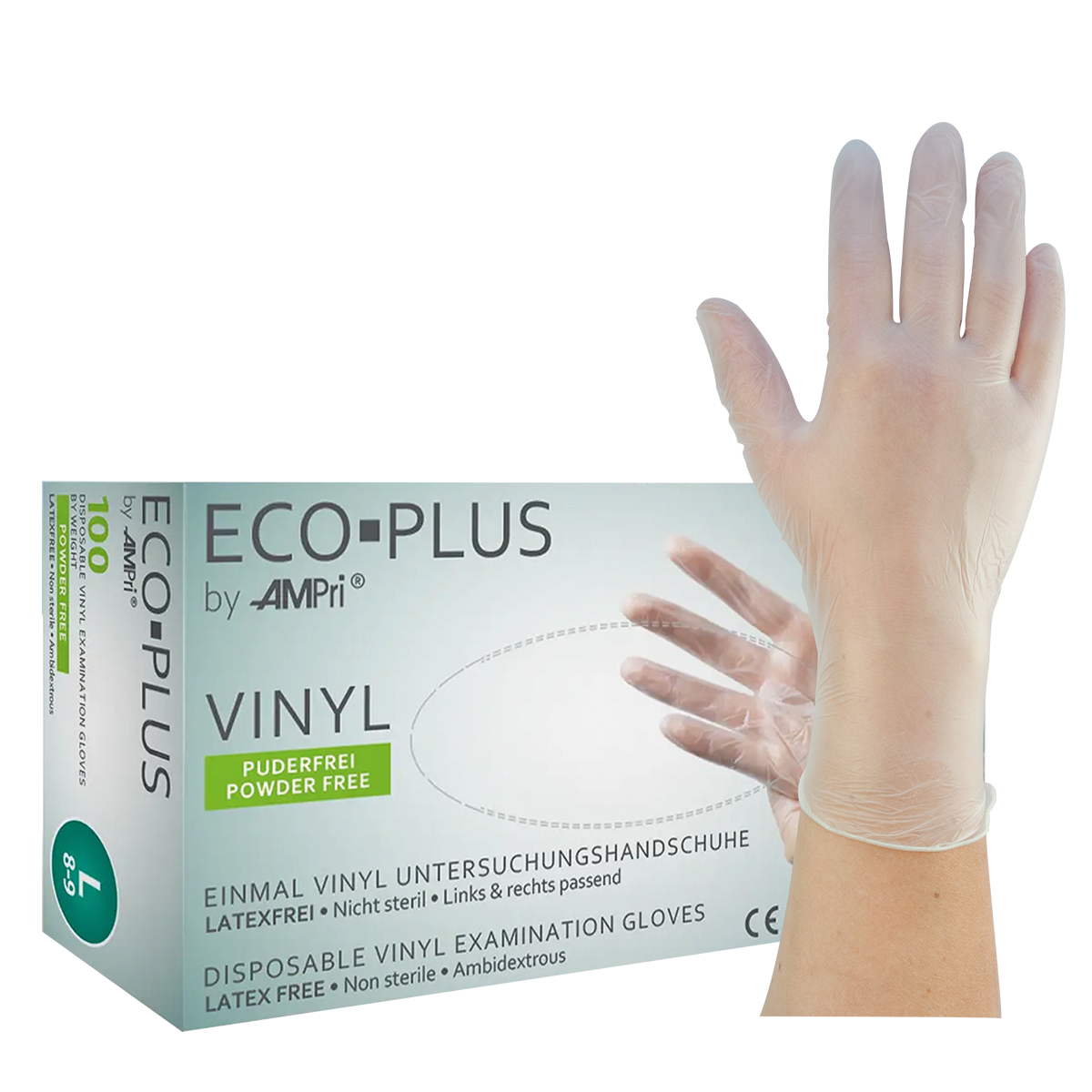 ECO-PLUS – Vinylhandschuhe, puderfrei – M, 100 Stück