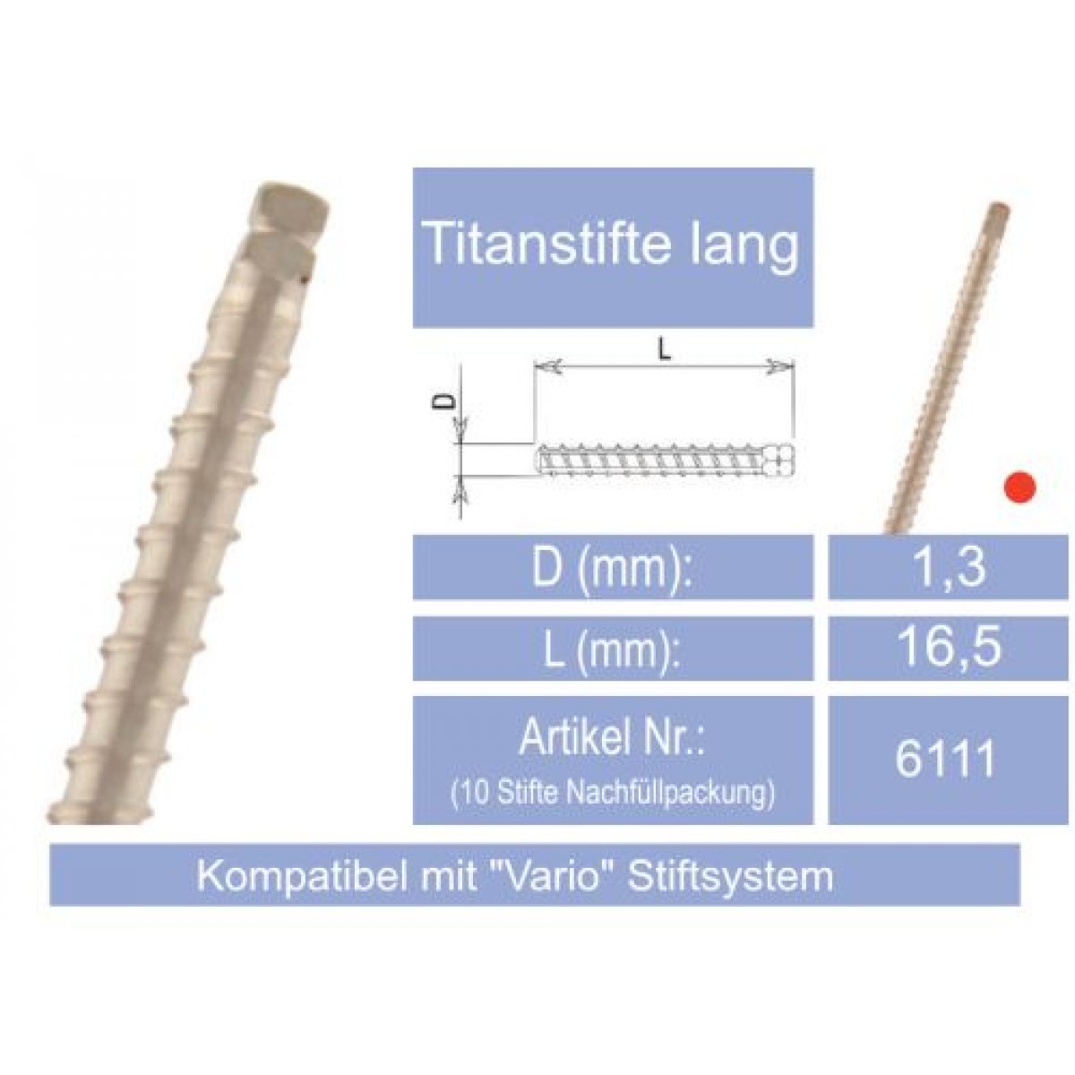 Titan Gewindestifte rot lang [Nachfüllpackung], 6111, 1 Packung à 10 Stifte