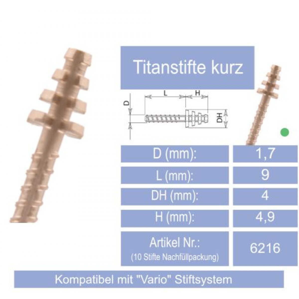 Titan Gewindestifte grün kurz [Nachfüllpackung], 6216, 1 Packung à 10 Stifte