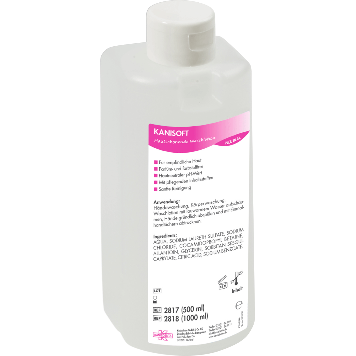 Kanisoft NEUTRAL 500 ml Spenderflasche, Waschlotion mit hautneutralem pH-Wert, Alkali- und seifenfrei, mild reinigend