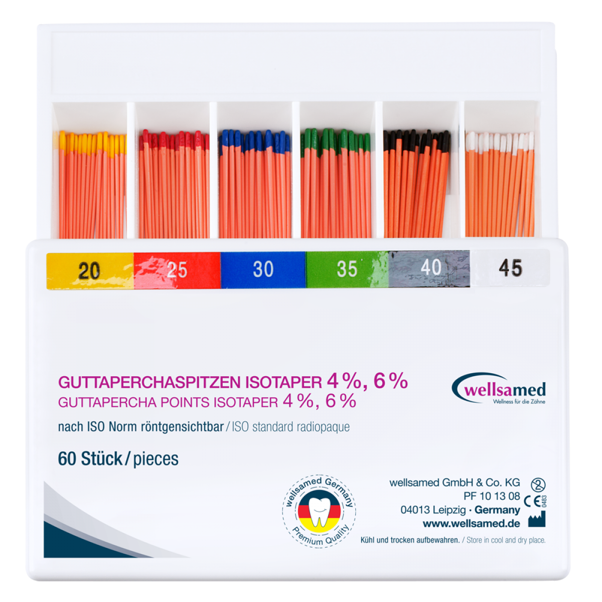 IsoTaper gutta 4 % Guttaperchaspitzen, 60 Stück, Gelb, ISO 20